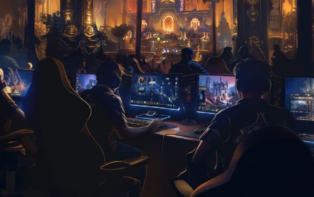 a group of people playing esport betting games