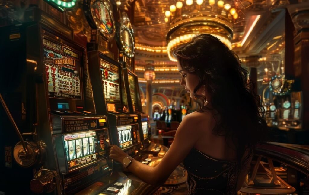 a girl playing slot games